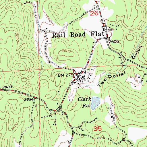 Topographic Map of Rail Road Flat Post Office, CA