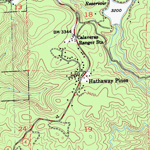 Topographic Map of Hathaway Pines Post Office, CA