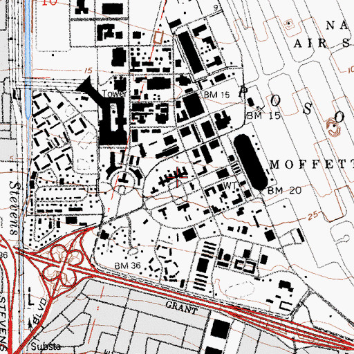 Topographic Map of Moffett Field Post Office, CA