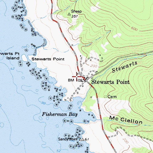 Topographic Map of Stewarts Point Post Office, CA