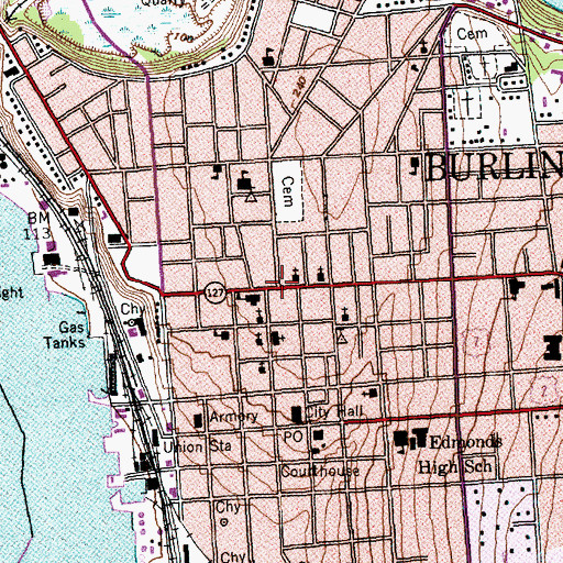 Topographic Map of Burlington Post Office, VT