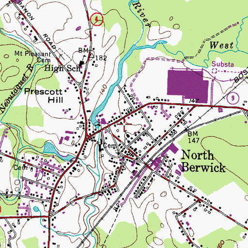 Topographic Map of North Berwick Post Office, ME