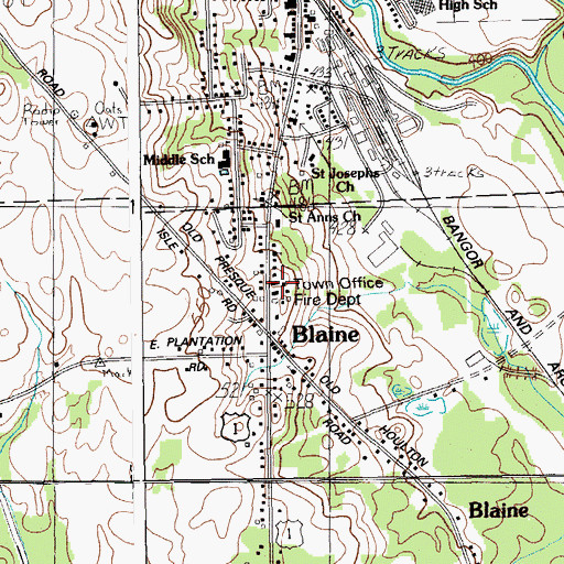 Topographic Map of Blaine Post Office, ME