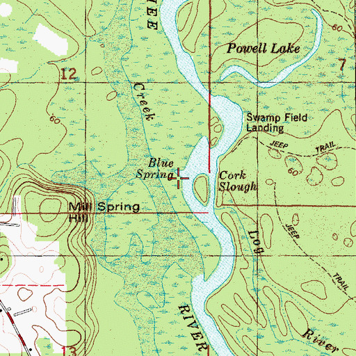 Topographic Map of Blue Spring, FL