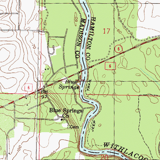 Topographic Map of Blue Springs, FL