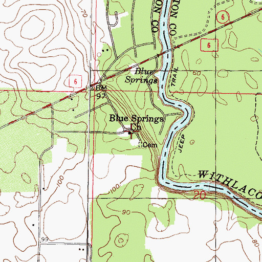 Topographic Map of Blue Springs Church, FL