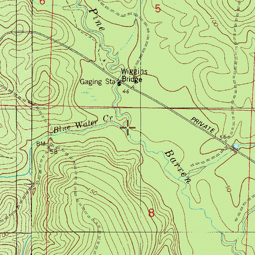Topographic Map of Blue Water Creek, FL