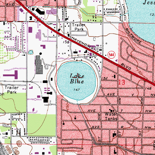 Topographic Map of Lake Blue, FL