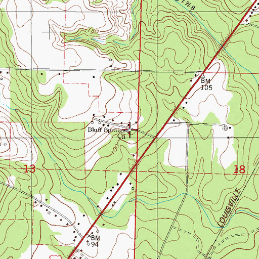 Topographic Map of Bluff Springs Church, FL