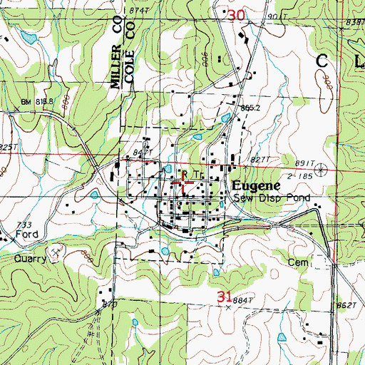 Topographic Map of Eugene Census Designated Place, MO