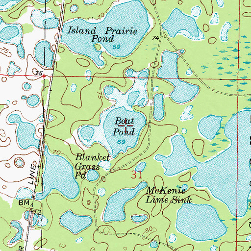 Topographic Map of Boat Pond, FL