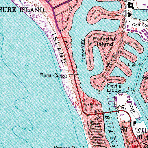 Topographic Map of Boca Ciega, FL