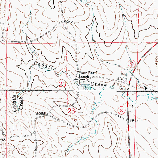 Topographic Map of Four Bar J Ranch, WY