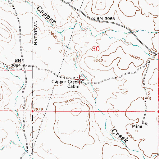 Topographic Map of Copper Creek Cabin, AZ