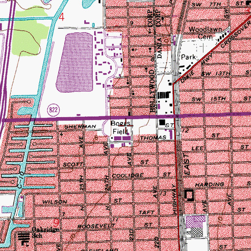 Topographic Map of Boggs Field, FL
