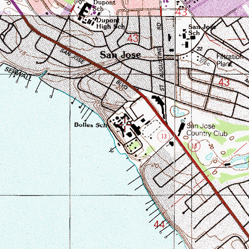 Topographic Map of Bolles School, FL