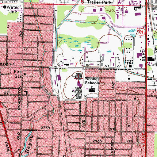 Topographic Map of Booker High School, FL