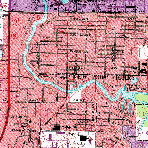 Topographic Map of Boulevard Bible Church, FL