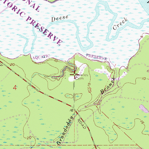 Topographic Map of Bowles Cemetery, FL
