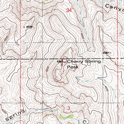 Topographic Map of Cherry Spring Peak, AZ
