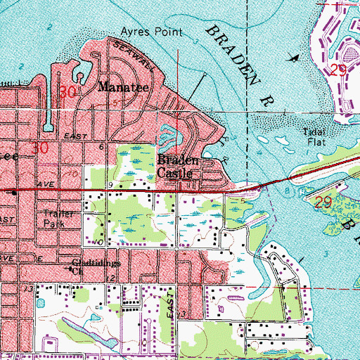 Topographic Map of Braden Castle, FL