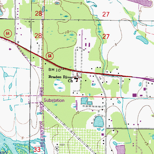 Topographic Map of Braden River Church, FL