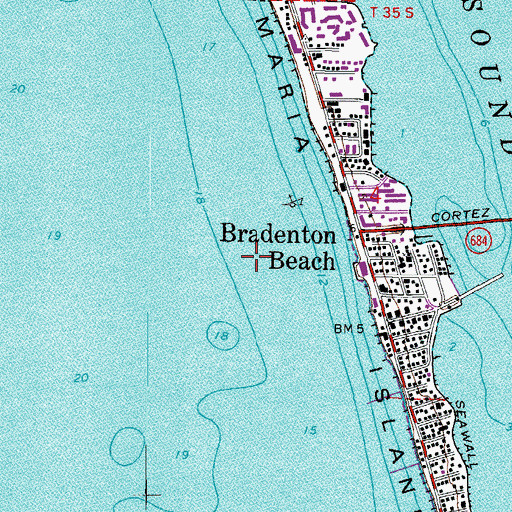 Topographic Map of Bradenton Beach, FL