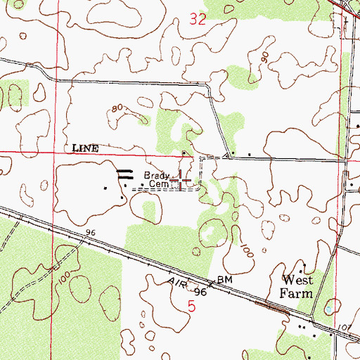 Topographic Map of Brady Cemetery, FL