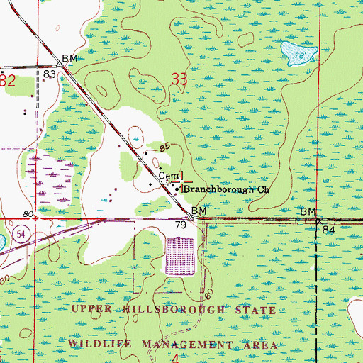 Topographic Map of Branchborough Church, FL