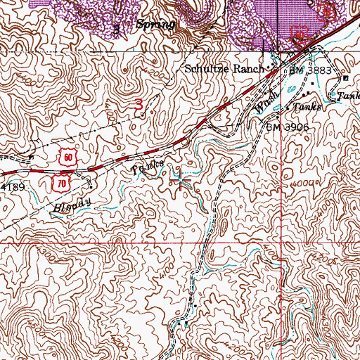 Topographic Map of Copper Springs Canyon, AZ