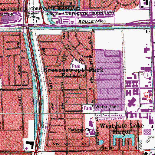 Topographic Map of Breezeswept Park Estates, FL