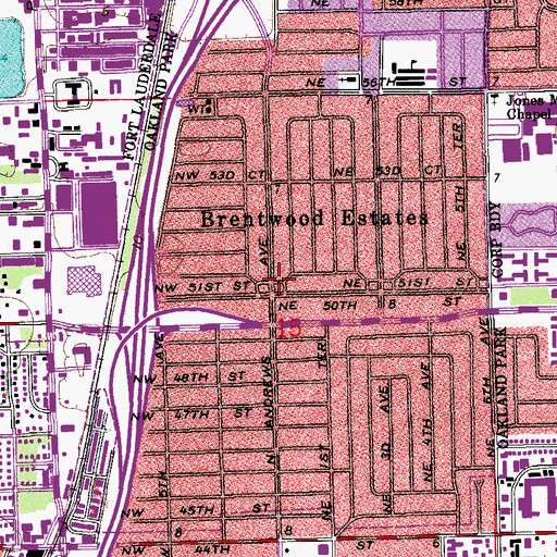 Topographic Map of Brentwood Estates, FL
