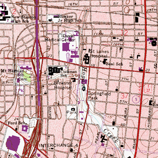 Topographic Map of Brewster Hospital, FL