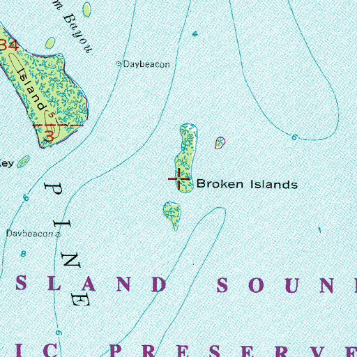 Topographic Map of Broken Islands, FL