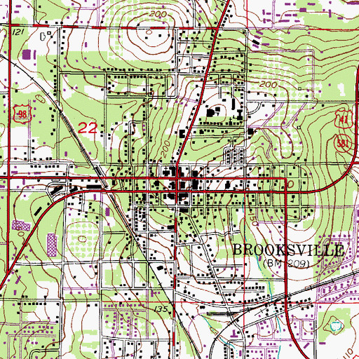 Topographic Map of Brooksville, FL