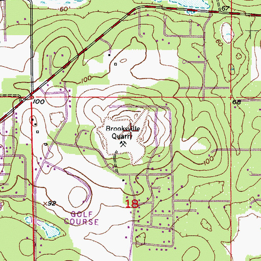 Topographic Map of Brooksville Quarry, FL