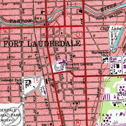 Topographic Map of Broward General Hospital, FL
