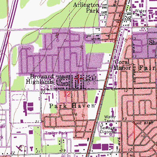 Topographic Map of Broward Highlands, FL