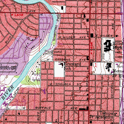 Topographic Map of Broward Elementary School, FL