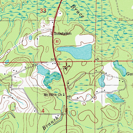 Topographic Map of Bruce Creek School, FL