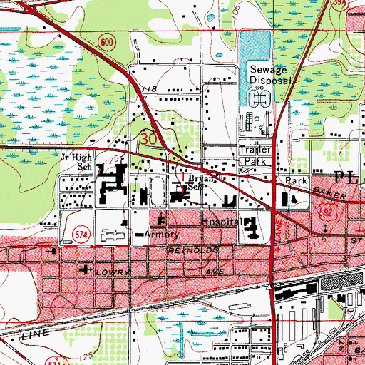 Topographic Map of Bryan Plant City Elementary School, FL