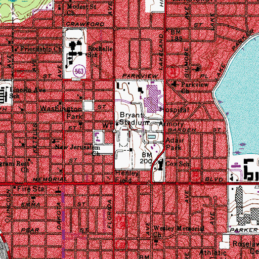 Topographic Map of Bryant Stadium, FL