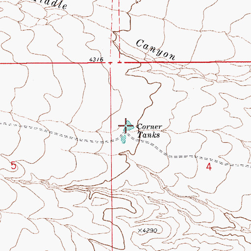 Topographic Map of Corner Tanks, AZ
