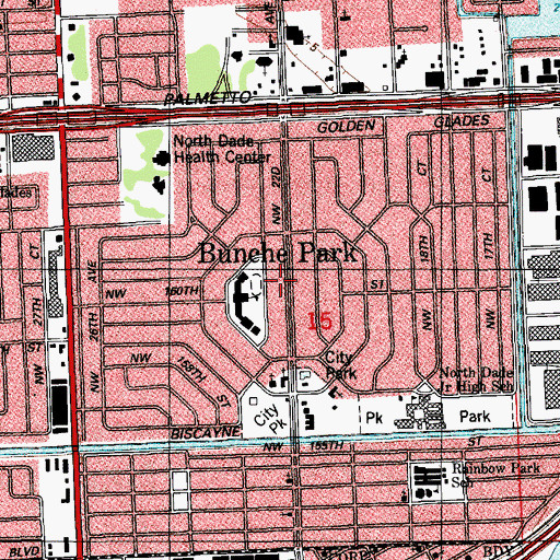 Topographic Map of Bunche Park, FL