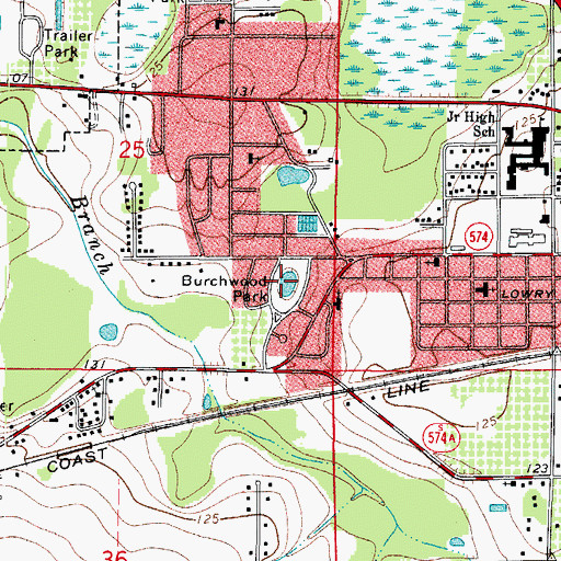 Topographic Map of Burchwood Park, FL