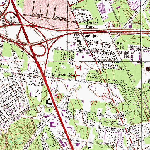 Topographic Map of Burgess Road Church, FL