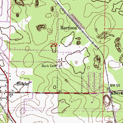 Topographic Map of Burke Cemetery, FL