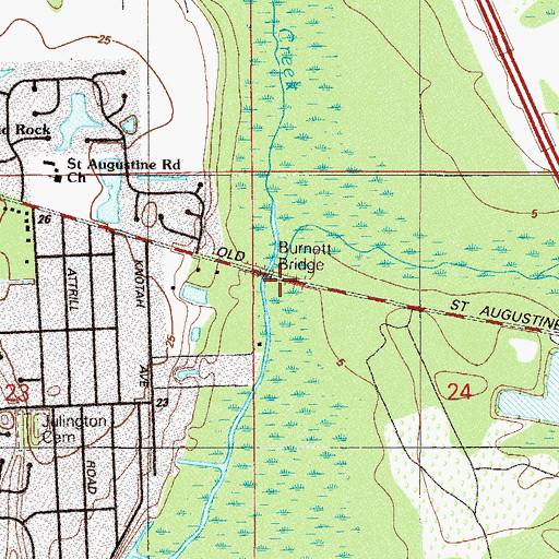 Topographic Map of Burnett Bridge, FL