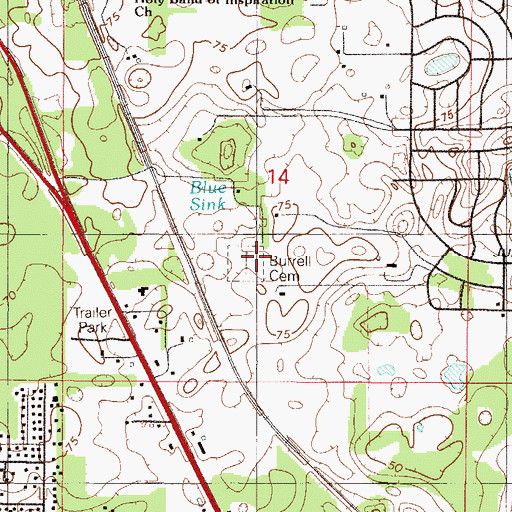 Topographic Map of Burrell Cemetery, FL