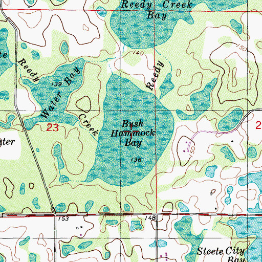 Topographic Map of Bush Hammock Bay, FL